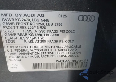 2025 Audi Q5 Premium 45 Tfsi S Line Quattro from USA, damaged, VIN WA1GAAFY9S2057278